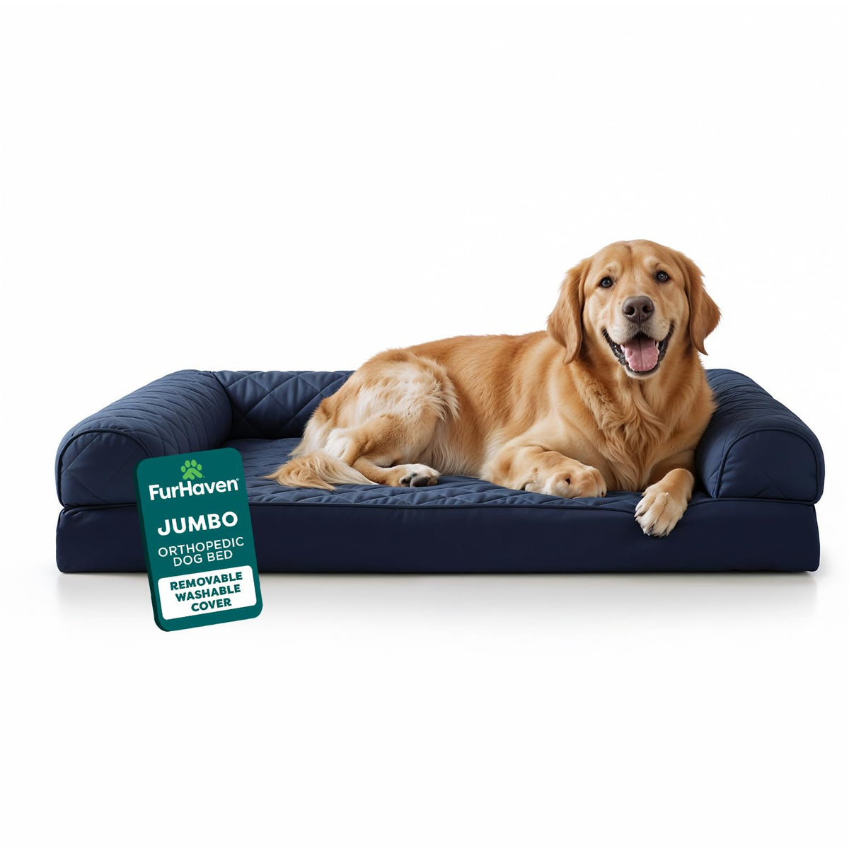 Furhaven Orthopedic Dog Bed for Large/Medium Dogs w/ Removable Bolsters & Washable Cover, For Dogs Up to 55 lbs - Faux Fur & Velvet Sofa - Dark Sage, Large