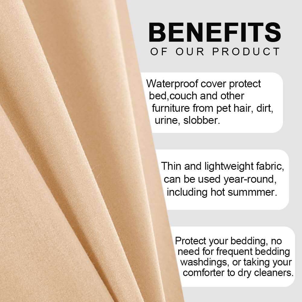 DUJUIKE Waterproof Bed Cover for Dog and Cats,Pet Hair Resistant Bed Sheet Cover, Protective Bed Liner Cover with 100% Waterproof Breathable Thin Fabric (Apricot Yellow, Twin 63 * 90 inch)