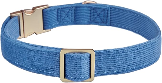 YUDOTE Soft Cotton Dog Collar with Metal Buckle Adjustable Heavy Duty Comfy Corduroy Collars for Small Medium Large Dogs,Blue,Medium