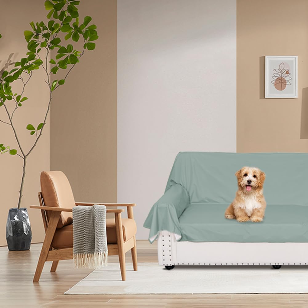 DUJUIKE Waterproof Bed Cover for Dog and Cats,Pet Hair Resistant Bed Sheet Cover, Protective Bed Liner Cover with 100% Waterproof Breathable Thin Fabric (Green, Queen 78 * 90 inch)
