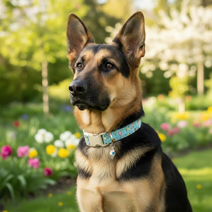 Britwicfr Small Dog Collar, Cute Dog Collar with Ice Cream Print and Charm for Girls Boys Dogs, Adjustable Blue Pet Collar for Small Dogs, Spring Summer Design Collar, S