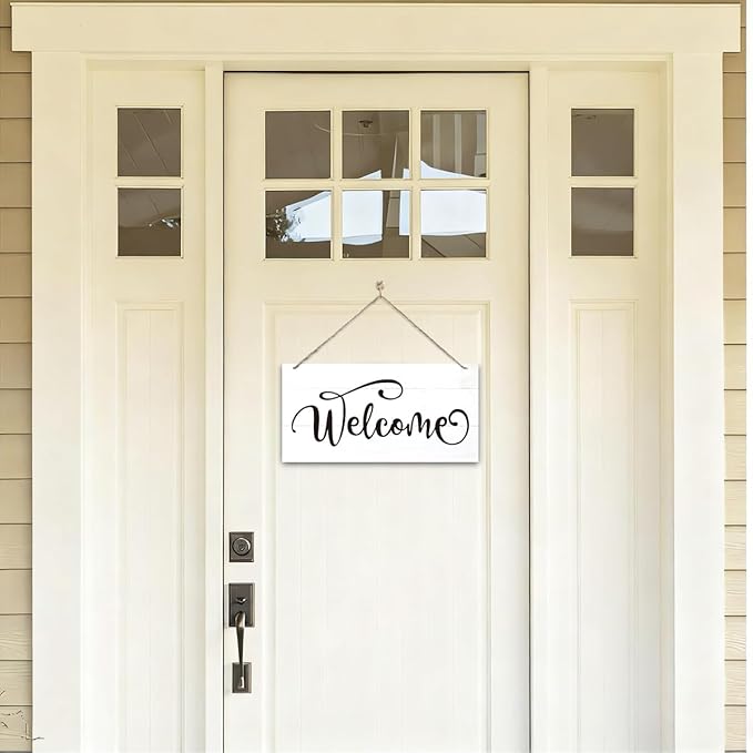 Welcome Sign for Front Door, Welcome Decor Wooden Hanging Sign for Wall Decor, Rustic Funny Wooden Outdoor Front Door Hanging Decoration 13.8X6.9 inches