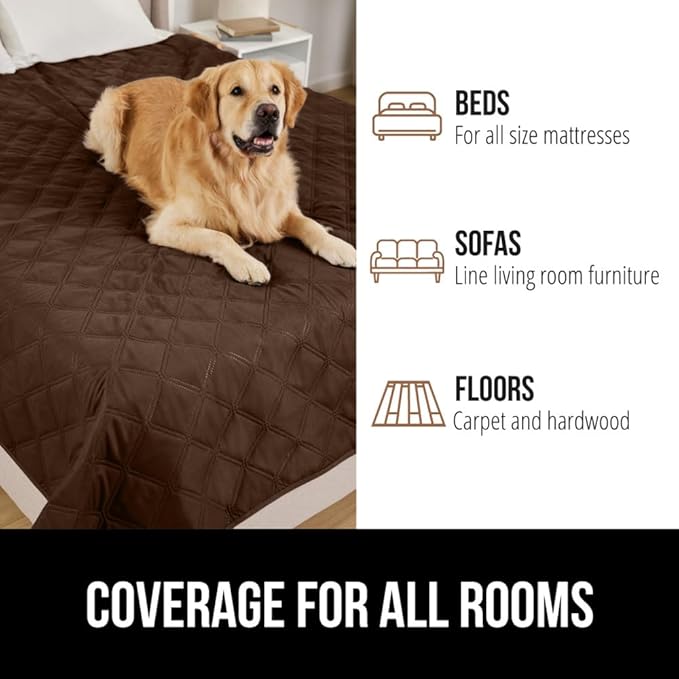 GORILLA GRIP Waterproof Bed Cover for Dogs, 82x68, Gripped Slip Resistant Backing, Leak Proof Washable Dog Blanket Covers Sofa, Couch, Sectional, Crate, Car, RV Seats, Pet Puppy Essentials, Brown