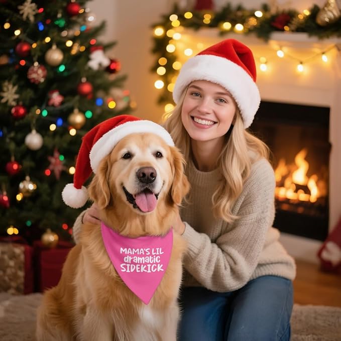Mama's Lil Dramatic Sidekick Pink Dog Bandana, Mother's Day Birthday for Dog Mom, Funny Cute Puppy Scarf Photo Prop