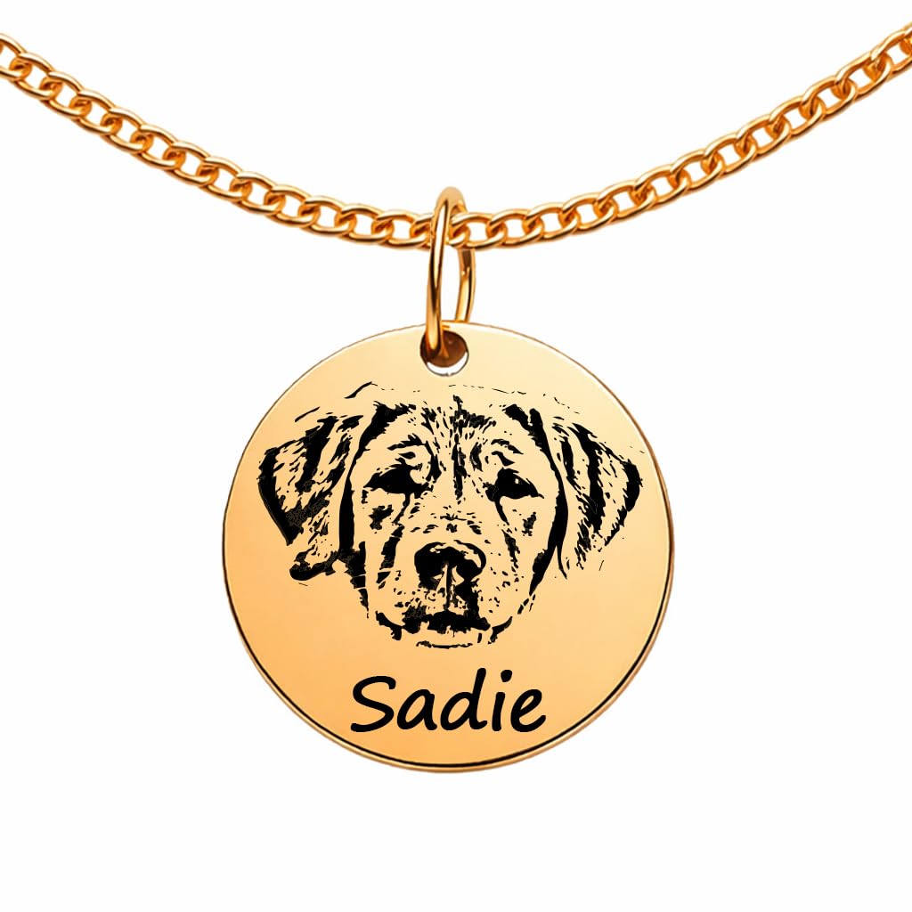 Custom Pet Portrait Necklace with Photo & Name – Dog or Cat Memorial Jewelry for Women or Men, Personalized Engraved Round Disc for Cat Loss, Dog Moms & Animal Lovers, Birthday, Christmas, Mothers Day
