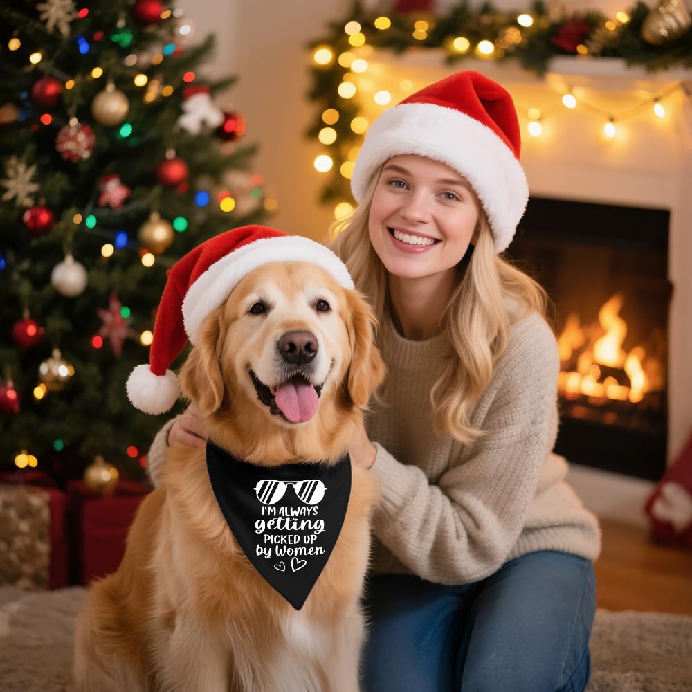 ZBBFSCSB I'm Always Getting Picked Up by Women Black Dog Bandana, Christmas Birthday Gifts for Dog Mom Dad, Funny Social Puppy Scarf for Dogs Lover, Humor Outfit Prop Photoshoot