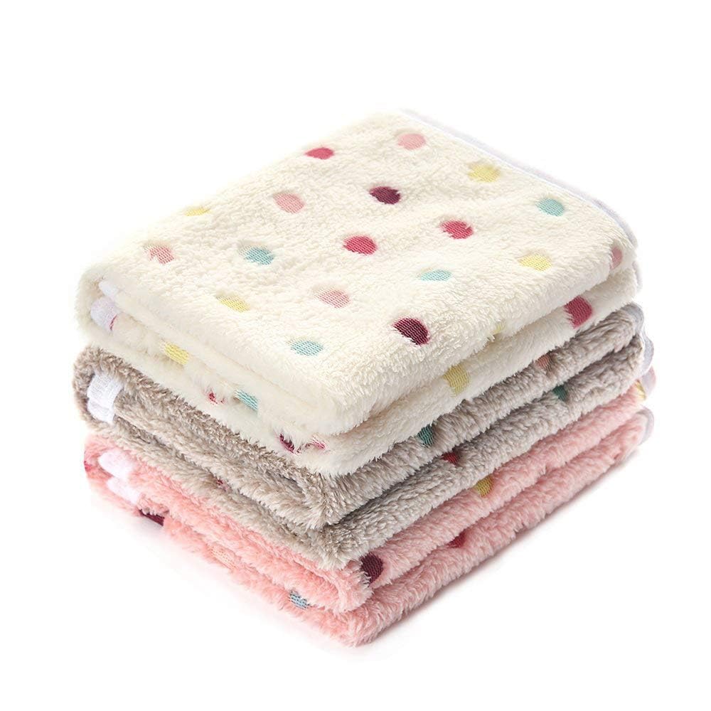 1 Pack 3 Blankets Super Soft Cute Dot Pattern Pet Blanket Flannel Throw for Dog Puppy Cat Blue/Purple/Grey Small