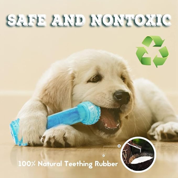 SPOFLY Puppy Chew Toys for Teething Puppies, Cooling Dog Toys Natural Teething Rubber, 2 Pack Freezable Teething Toys, Cleaning Teeth and Protects Oral Health Both Small Dogs & Medium Dog Suitable