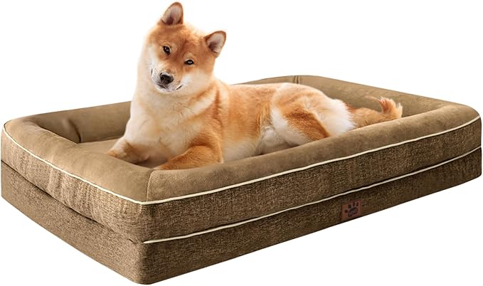 TaiBest Waterproof Memory Foam Dog Beds for Extra Large Dogs Non-Slip Orthopedic Dog Beds Washable Couch Pet Bed with Removable Cover (Brown, Large)