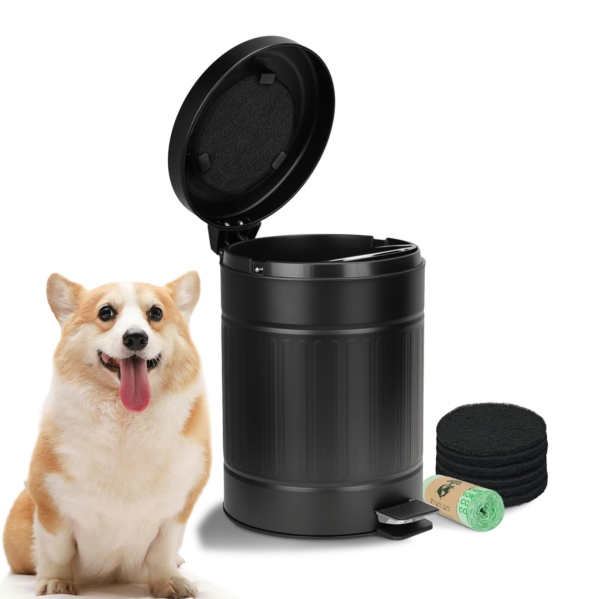 Bulubuluer 5L Dog Poop Trash Can with Lid, Stainless Steel Pet Waste Bin