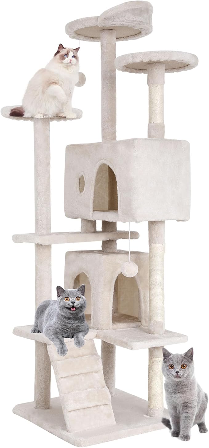 BestPet | 70" Cat Tree Tower | Navy Blue | Sturdy, Easy to Assemble, Multi-Level Activity Center with Sisal Scratching Posts, Condos, Perches, Hanging Cat Toys, Observation Decks & Ladder