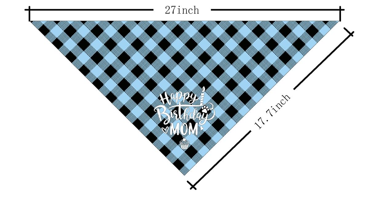 Dog Bandana for Happy Birthday Mom - Classical Plaid Printing Scarf Accessories, Pet Gift for Mom's Birthday Party (L16)
