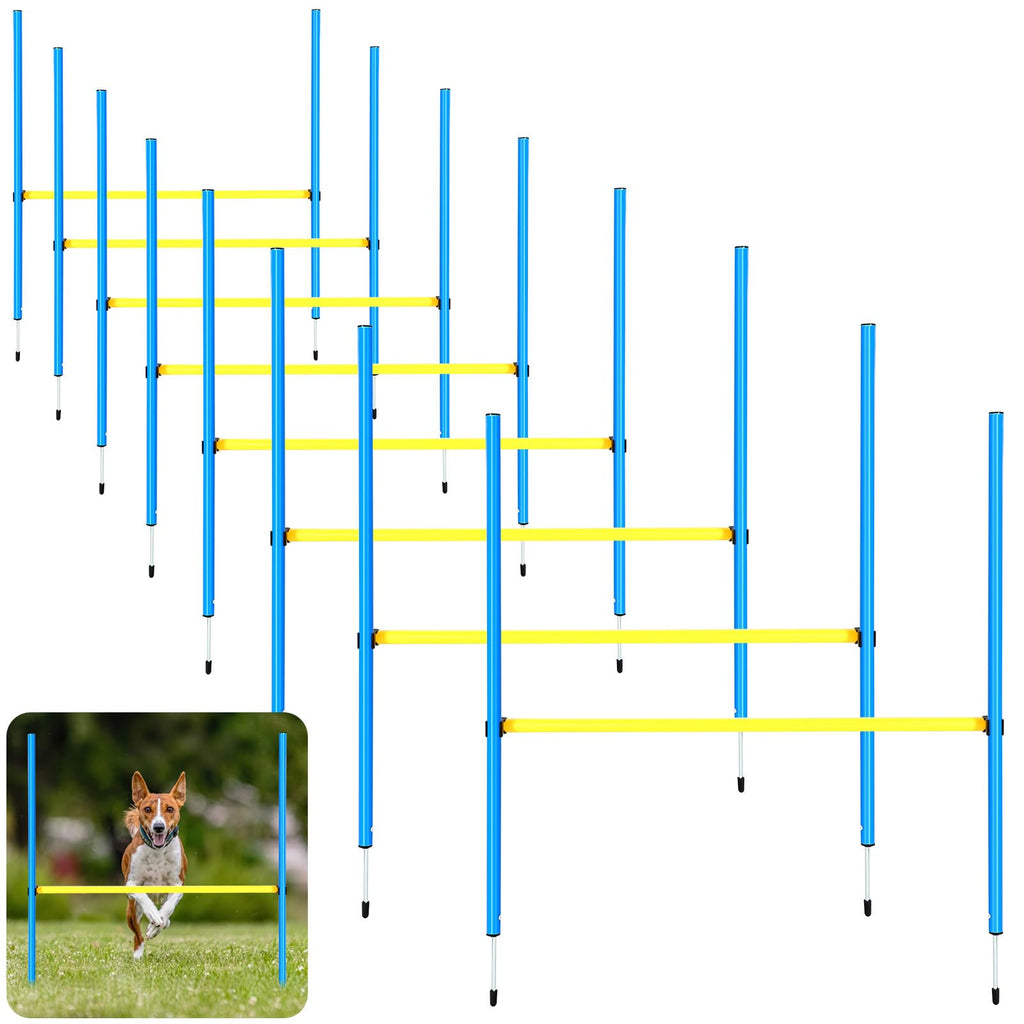 Hollowfly 8 Set Dog Agility Jump Adjustable Dog Agility Hurdle Training Equipment Portable Jumper Hurdle Park Indoor Outdoor Exercise Tool 3.44ft High/ 2.95ft Wide(Blue and Yellow)