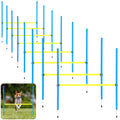 Hollowfly 8 Set Dog Agility Jump Adjustable Dog Agility Hurdle Training Equipment Portable Jumper Hurdle Park Indoor Outdoor Exercise Tool 3.44ft High/ 2.95ft Wide(Blue and Yellow)