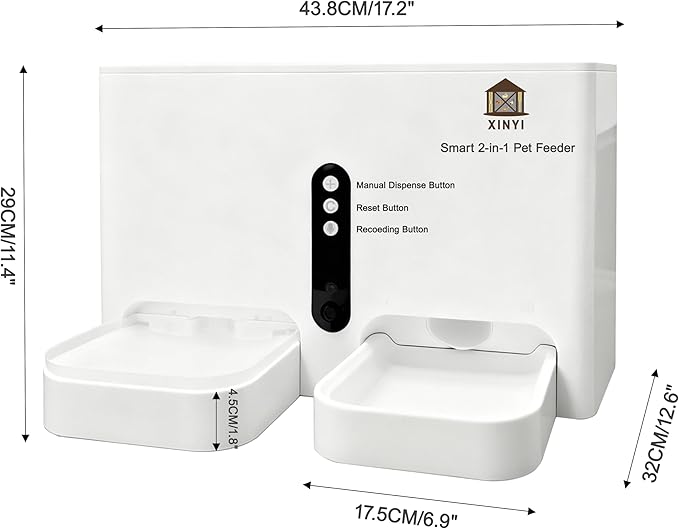 Automatic Pet Feeder and Water Dispenser 2-in-1 Set with WiFi, Proximity Sensor, Easy APP Operation, Real-time Video Monitoring for Cats and Dogs