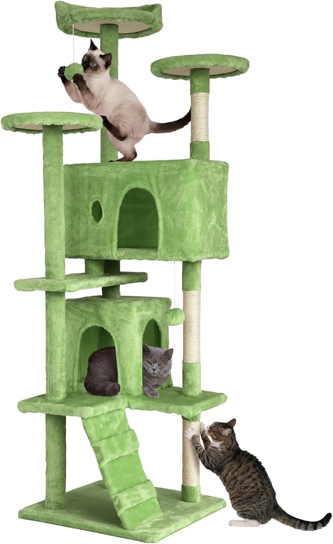 70in Cat Tree Cat Climbing Tower with Scratching Post, Cats House Perch Kitten Tree Condo Wood Playhouse, Pet Trees Tower for Indoor Cats