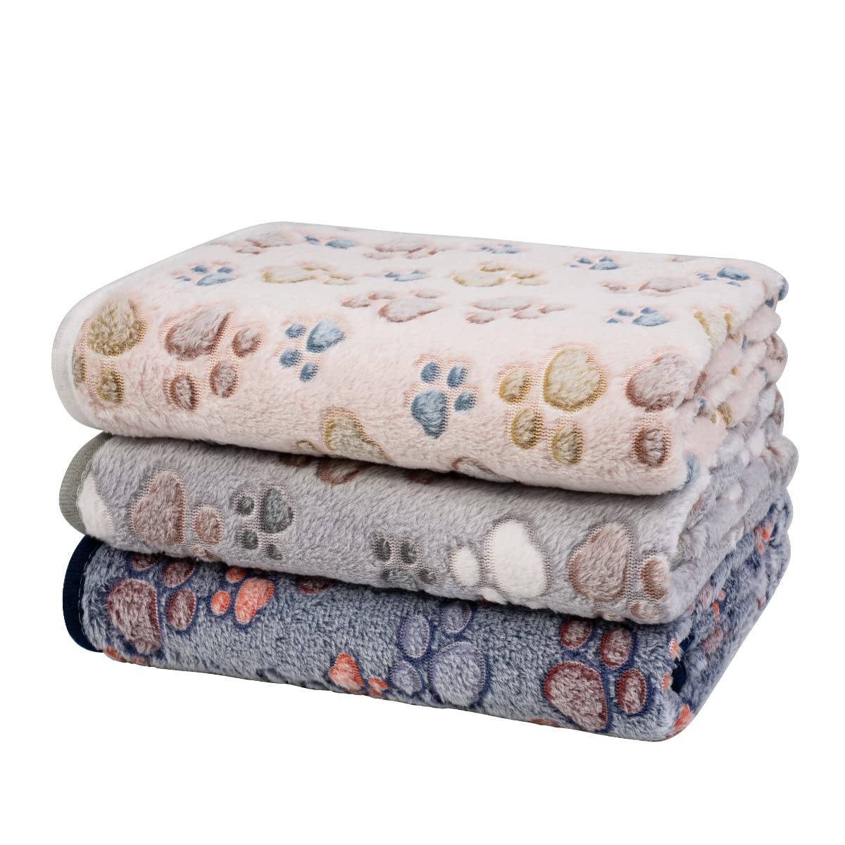 Dono 1 Pack 3 Dog Blankets, Soft Fluffy Fleece Pet Blanket Warm Sleep Mat Paw Print Design Puppy Kitten Throw Blankets Doggy Blanket for Dogs