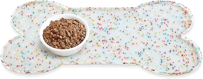 PWTAA Dog Food Mat Anti-Slip Silicone Dog Bowl Mat Thicker Pet Placemat Waterproof Cat Feeder Pad with Raised Edge Puppy Kitten Feeding Mats Suitable Small Medium-Sized Dogs Cats Eating Tray