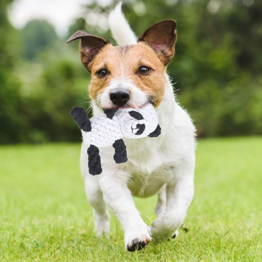 ZAICOLER Pet Cotton Rope Biting Chewing Molar Toy, Cartoon Animal Shape & Pure Manual Weaving, Dog Rope Toys with Strong and Hard, Grind and Clean Teeth, Relieve Pressure (Panda)