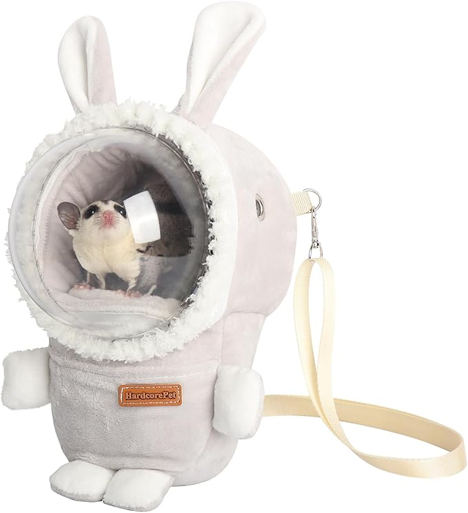 HardcorePet Sugar Glider Bonding Pouch Bonding Pouch Carry for Rat Syrian Hamster Hedgehog Small Pocket Pets, Gerbil Travel Bag Cute Bunny-Shaped Outing Bag with Large Transparent Window（Pink）