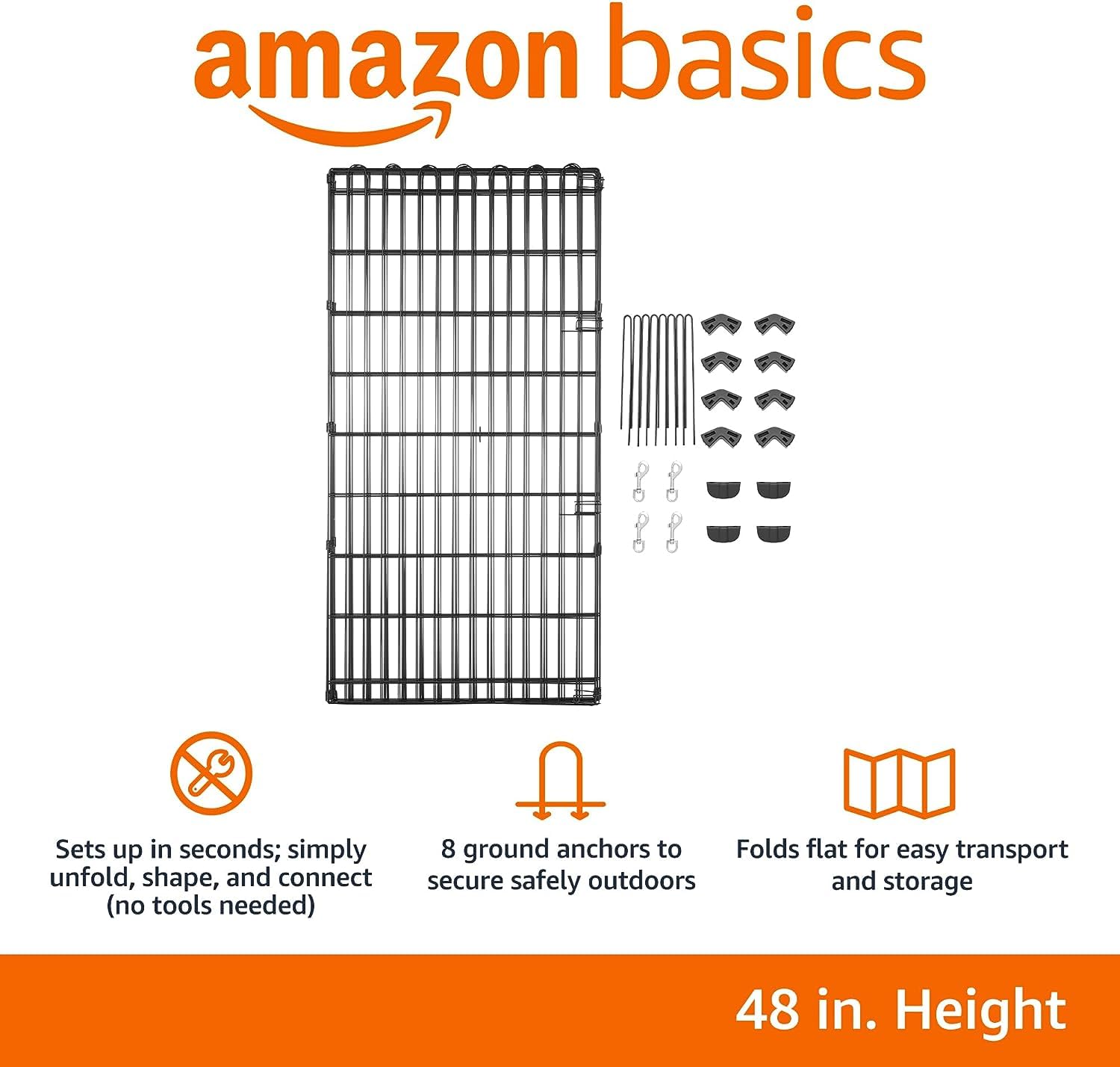 Amazon Basics Foldable Octagonal Metal Exercise Dog Playpen, Indoor/Outdoor, No Door, 8 Panels, 24 x 48 Inches, Rust-Resistant, X-Large, Black