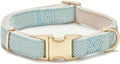 Soft Cotton Hemp Dog Collar with Metal Buckle Adjustable Twilled Dog Collars for Small Medium Large Dogs(Blue,Medium)