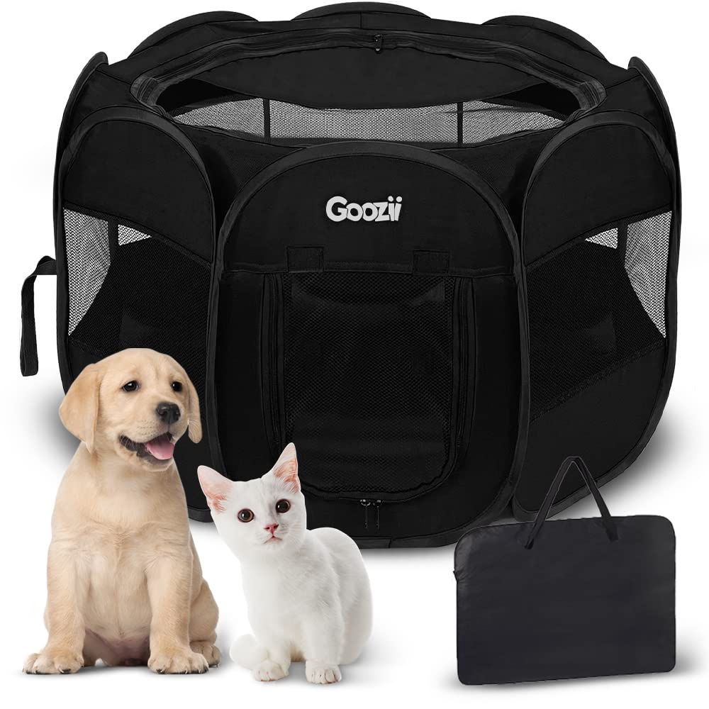 Goozii Pet Cat Playpen for Indoor Cats Enclosed, Puppy Dog Play Pen for Outdoor Travel Camping (Small Size, Green & Dark Grey)