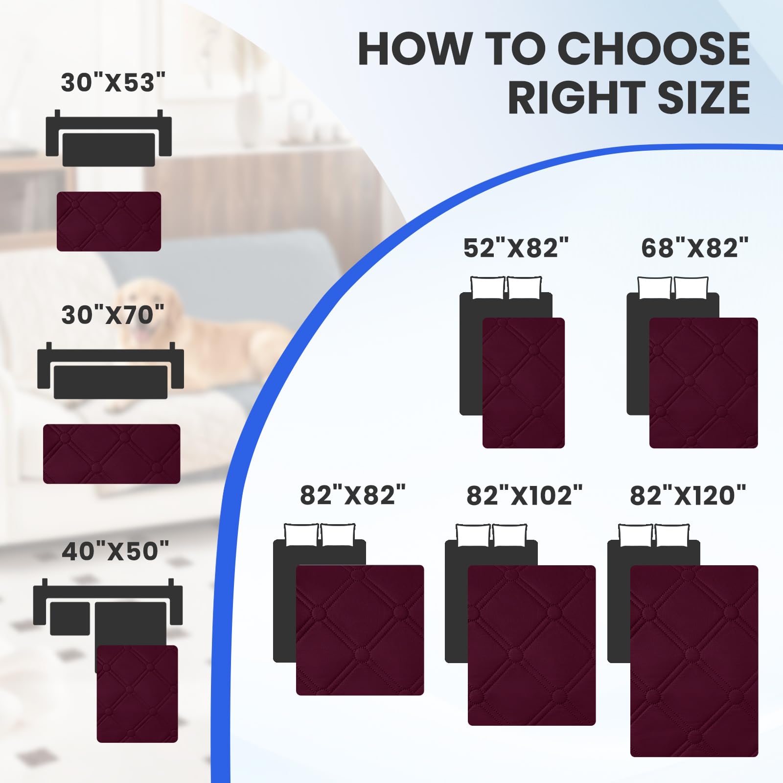 Waterproof Dog Blanket, Non-Slip Soft Pet Bed Cover, Couch Cover for Dogs Washable, Protects Sofa, Furniture, Crate, Car, Tear Resistant Leakproof Pet Blanket Christmas (52x82 Inch, Burgundy)