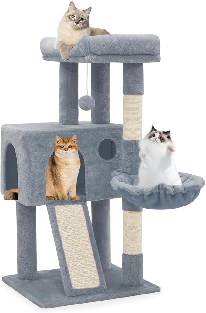 Athena Collection 36" Cat Tree Tower for Indoor Cats, Light Gray