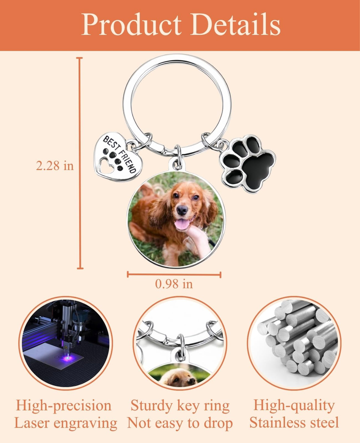 Casmyuni Custom Pet Keychain with Picture Personalized Dog Photo Gifts
