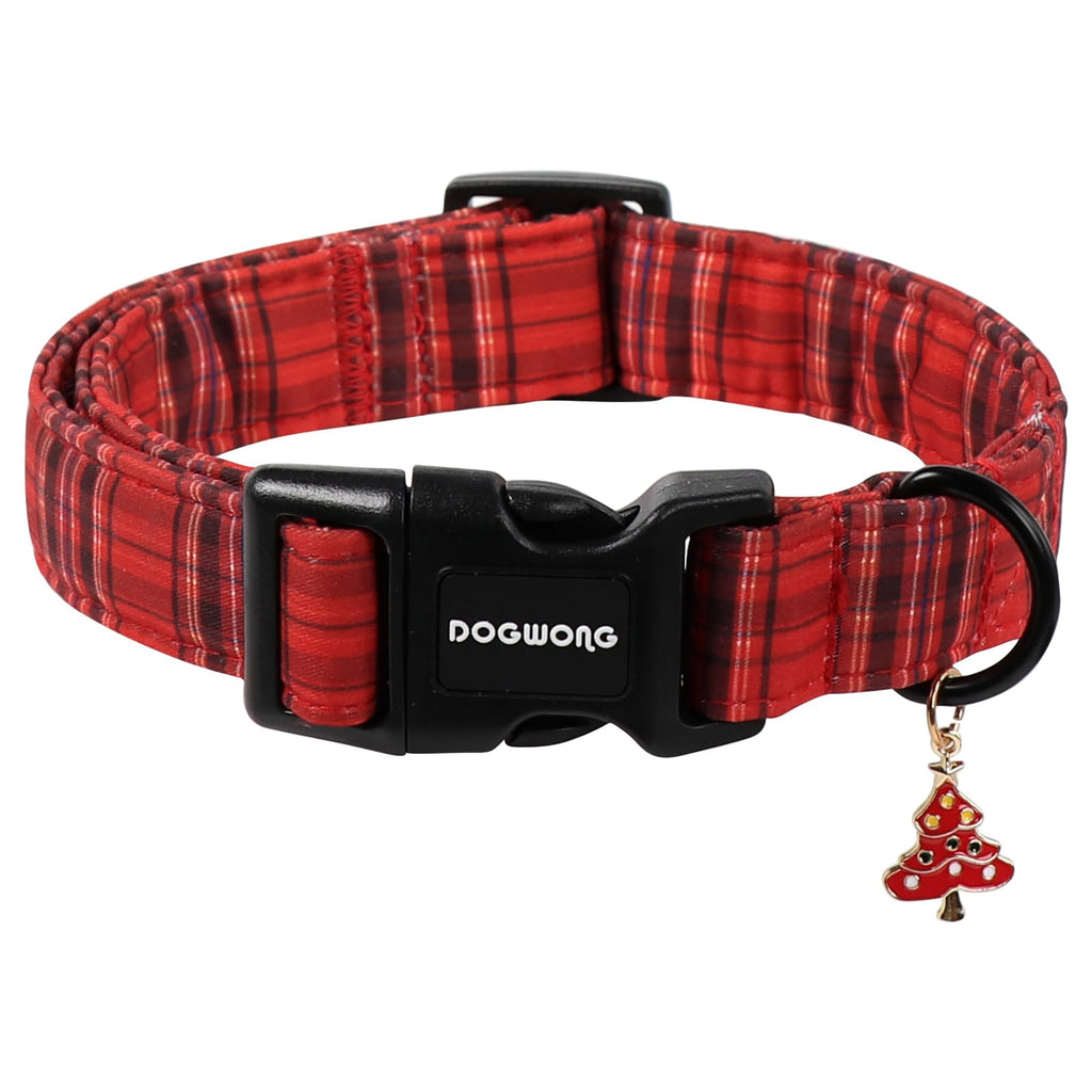 DOGWONG Christmas Plaid Dog Collar, Cute Adjustable Red Tartan Collar, Red Grid Dog Collar with Strong Plastic Buckle for Small Medium Large Dogs,XL
