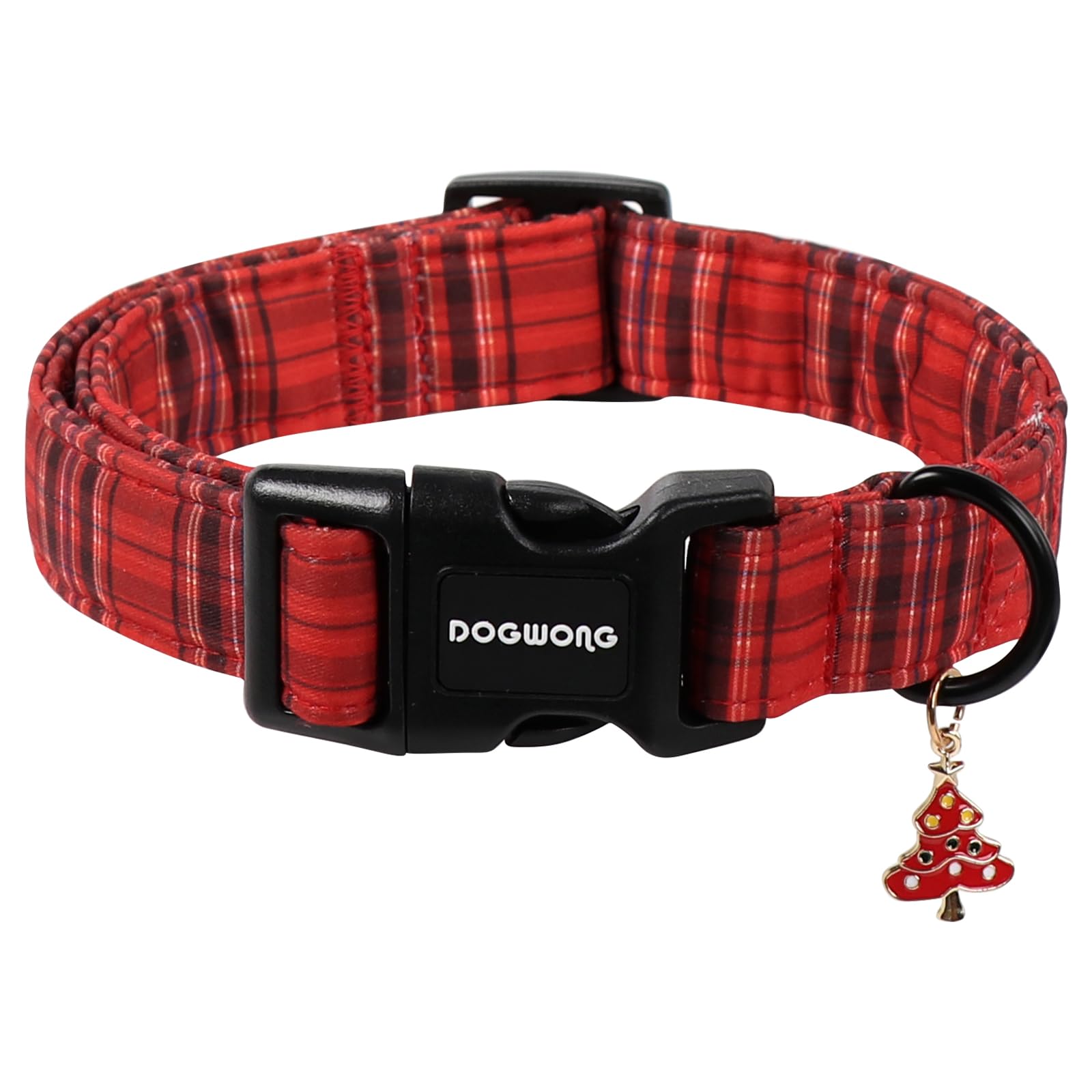 DOGWONG Christmas Plaid Dog Collar, Cute Adjustable Red Tartan Collar, Red Grid Dog Collar with Strong Plastic Buckle for Small Medium Large Dogs,XL