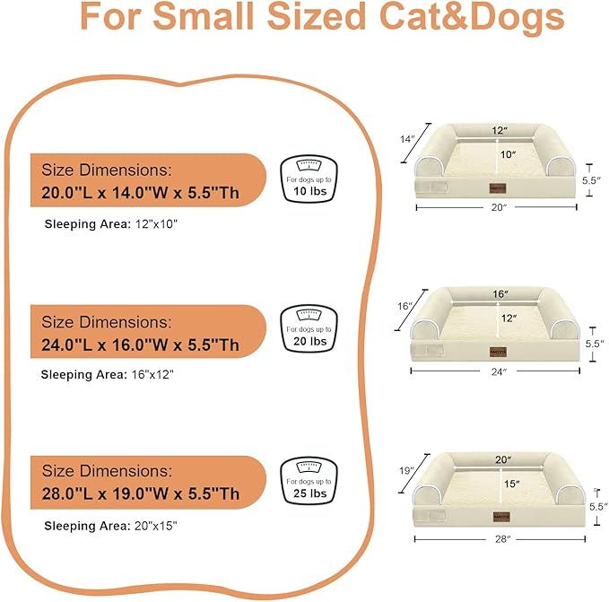 NANUYA Orthopedic Dog Bed for Medium Dogs, 28 x 19 Inch, Beige