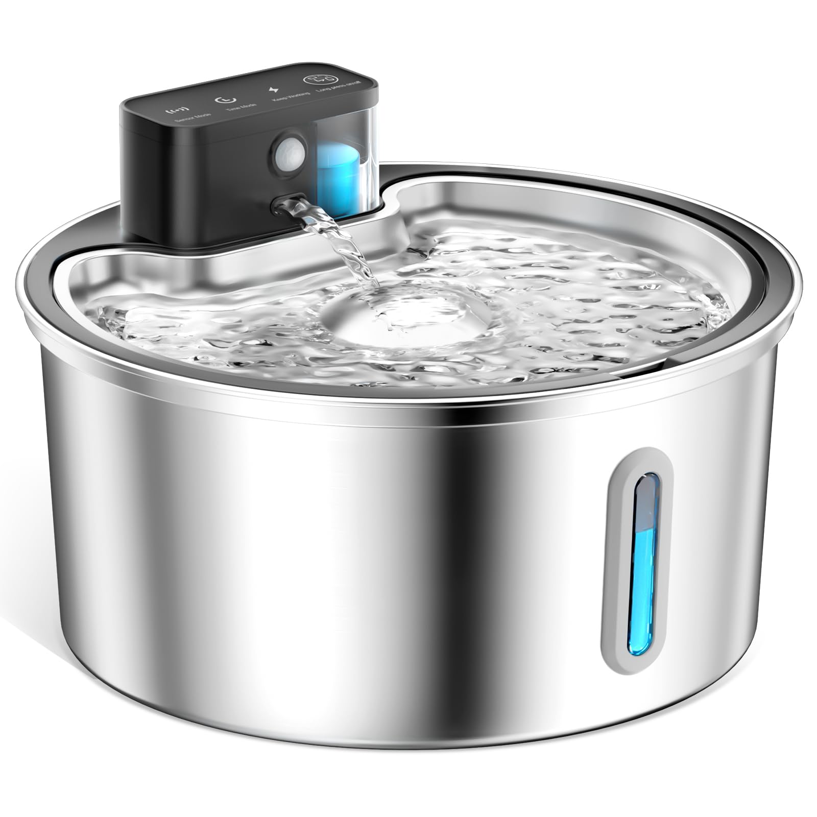 PawPoll Wireless Cat Water Fountain Stainless Steel - 3.2L/108oz Cordless Pet Water Fountain Battery Operated Cat Water Dispenser Ultra Silent Rechargeable Water Fountains for Cats and Dogs