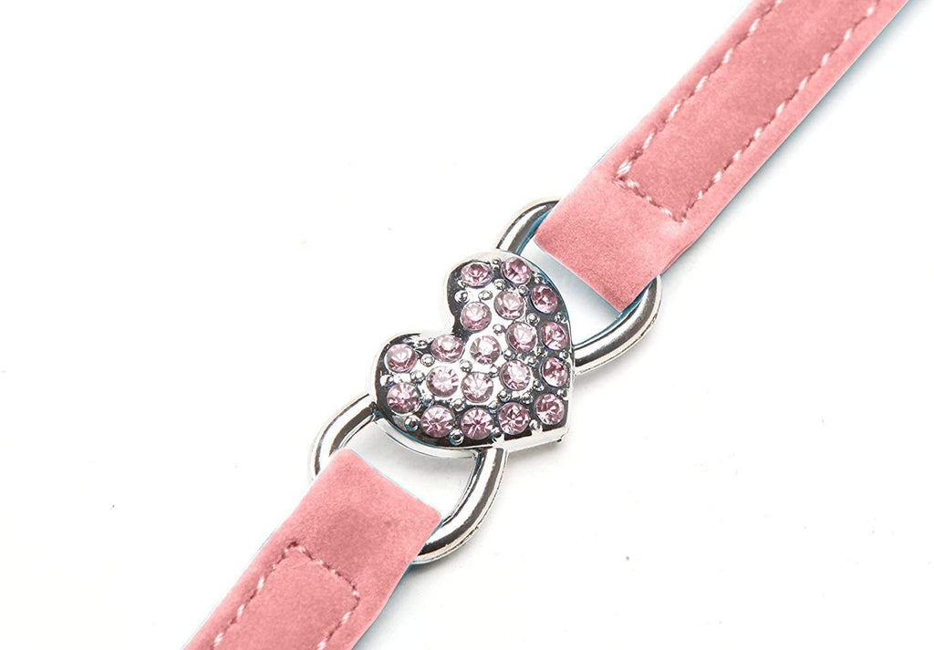 CHUKCHI Pink Soft Velvet Safe Cat Adjustable Collar with Crystal Heart Charm and Bells 8-11 Inches(Black+Red+Pink+Blue)