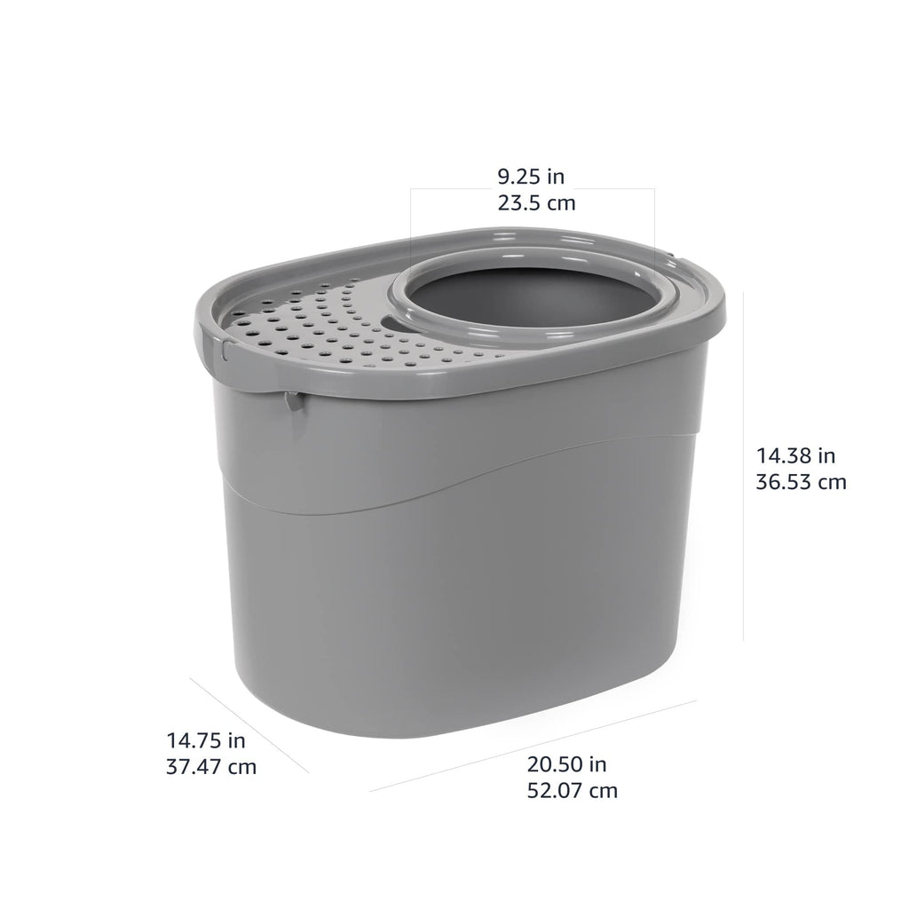 Amazon Basics Large Cat Litter Box with High Sides, Top Entry, Odor Control, Includes Scoop, 20.5 x 14.75 x 14.38 inches, Grey