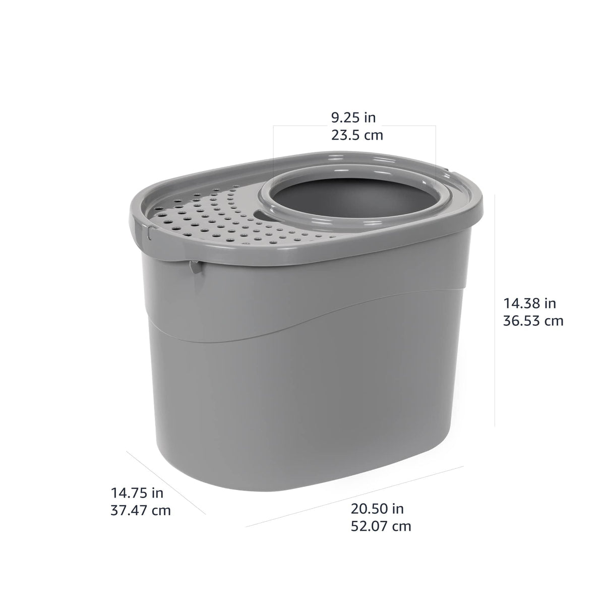 Amazon Basics Large Cat Litter Box with High Sides, Top Entry, Odor Control, Includes Scoop, 20.5 x 14.75 x 14.38 inches, Grey