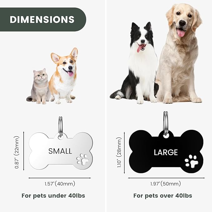 Dog Tags Personalized for Pets - YEHANTI Personalized Dog Tags with Lovely Icons, Durable Stainless Steel Pet ID Tags for Small Large Dogs Cats, Custom Dog Name Tags Engraved on Both Sides (Bone)