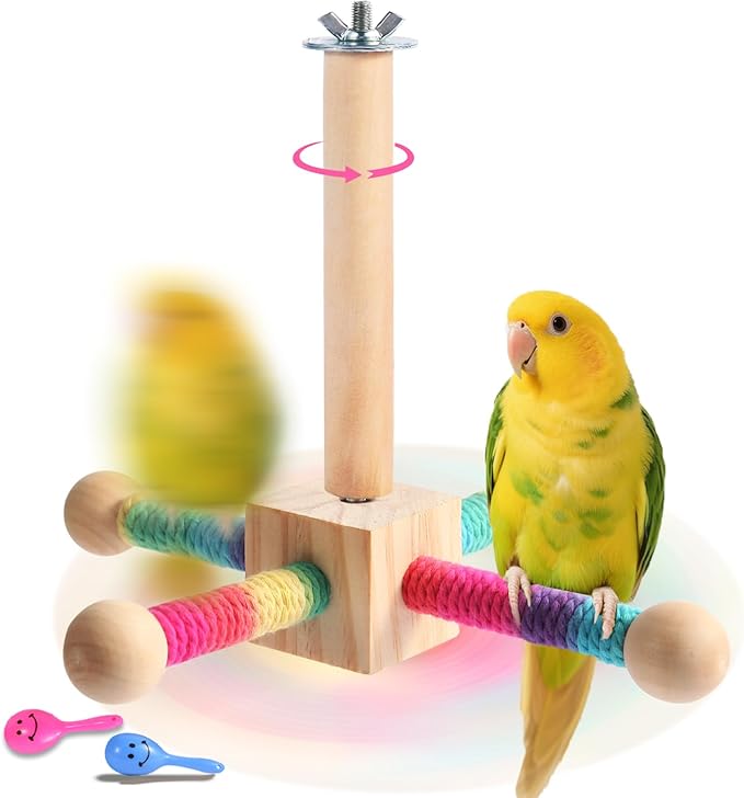 Kyouki Bird Perch Toy Parakeets Toy for Small & Medium Parrots - 360° Spinning Stand for Conures, Cockatiels, Lovebirds,Quakers | Colorful Sisal Rope Spinning Toy (Colorful