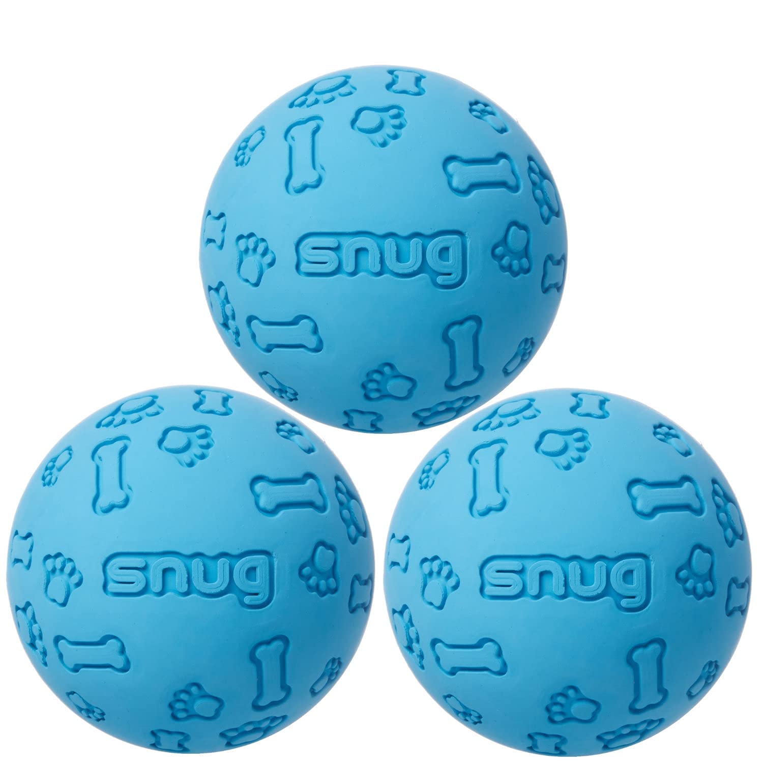 Snug Rubber Dog Balls for Small and Medium Dogs - Tennis Ball Size - Virtually Indestructible (3 Pack - Blue)