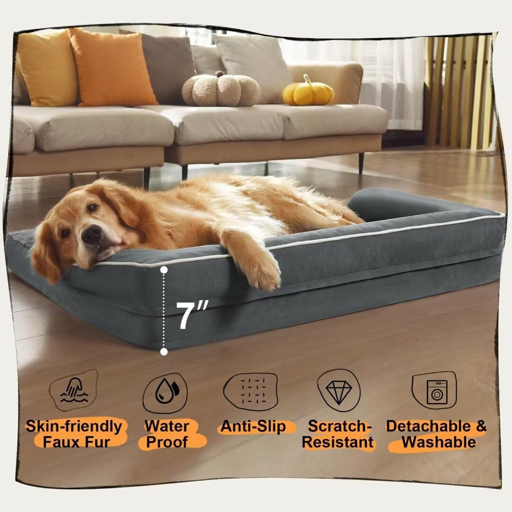 MEKIY Orthopedic Washable Dog Bed with Bolster for Medium to Large Dogs