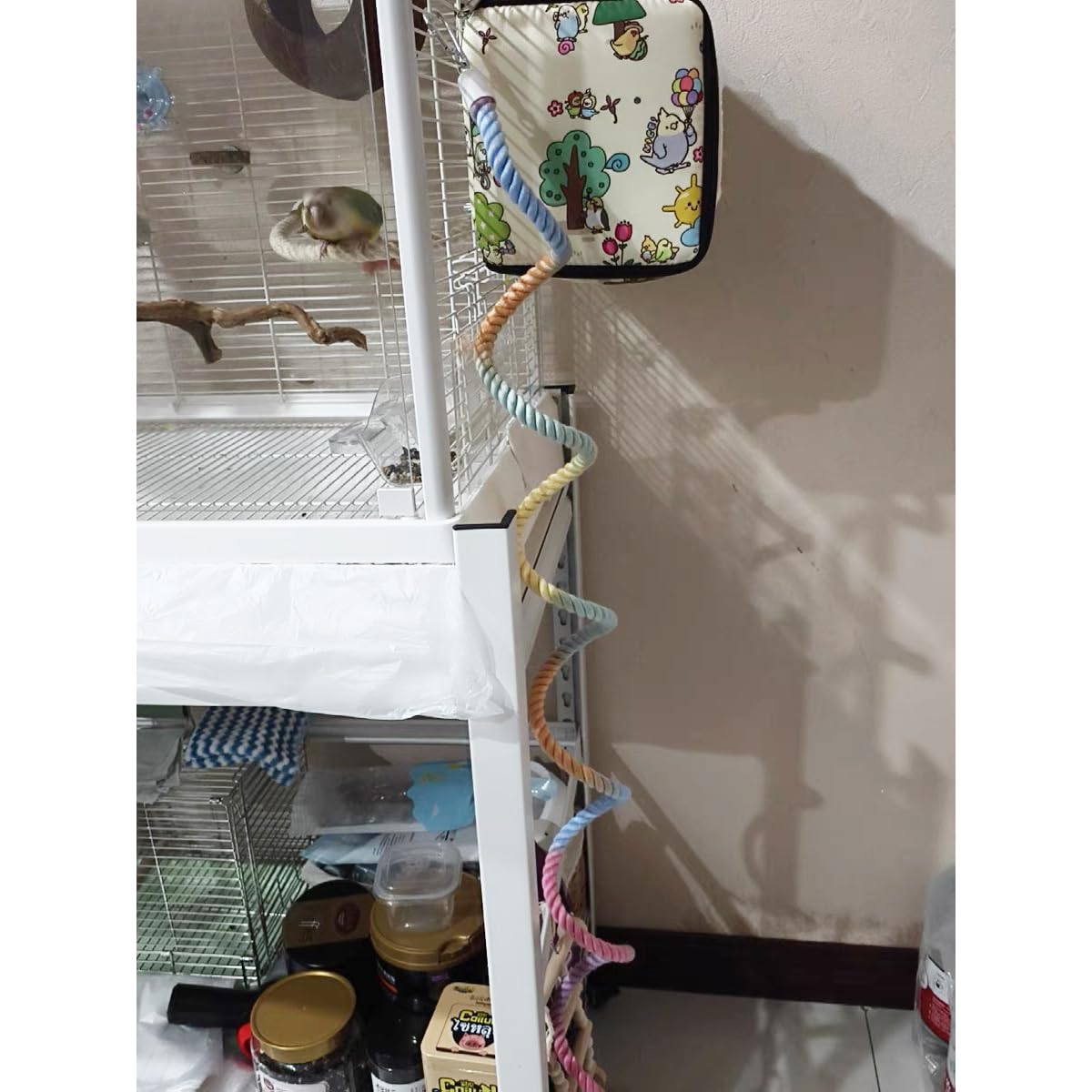 59-Inch Hanging Bird Rope Perch Stand Extra Long Gradient Color Swing for Birds Like Parrot Budgies Bird Cage Accessory Toys