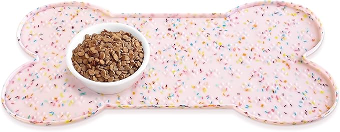 PWTAA Dog Food Mat Anti-Slip Silicone Dog Bowl Mat Thicker Pet Placemat Waterproof Cat Feeder Pad with Raised Edge Puppy Kitten Feeding Mats Suitable Small Medium-Sized Dogs Cats Eating Tray