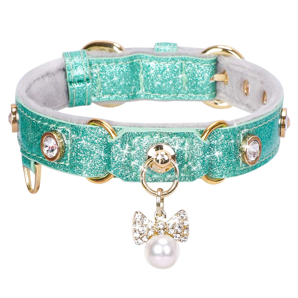 PetsHome Cat Collar, Dog Collar, [Bling Rhinestones] PU Leather Adjustable Pet Collar with Luxury Pendant for Cat and Small Dog Extra Small Pink