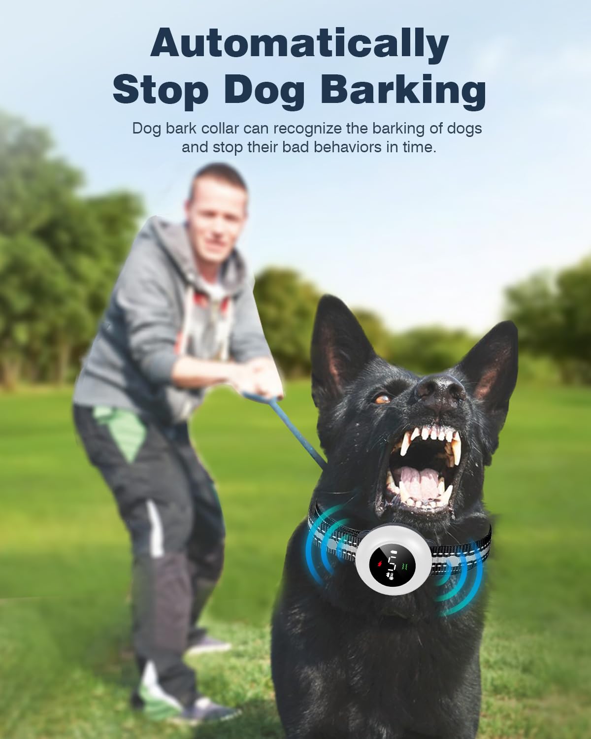 2-in-1 Dog Shock Collar & Dog Bark Collar - Smart Anti Barking Dog Training Collar with 5 Adjustable Sensitivity & 3300FT Remote for All Breeds IP67 Waterproof Rechargeable E-Collar (White)