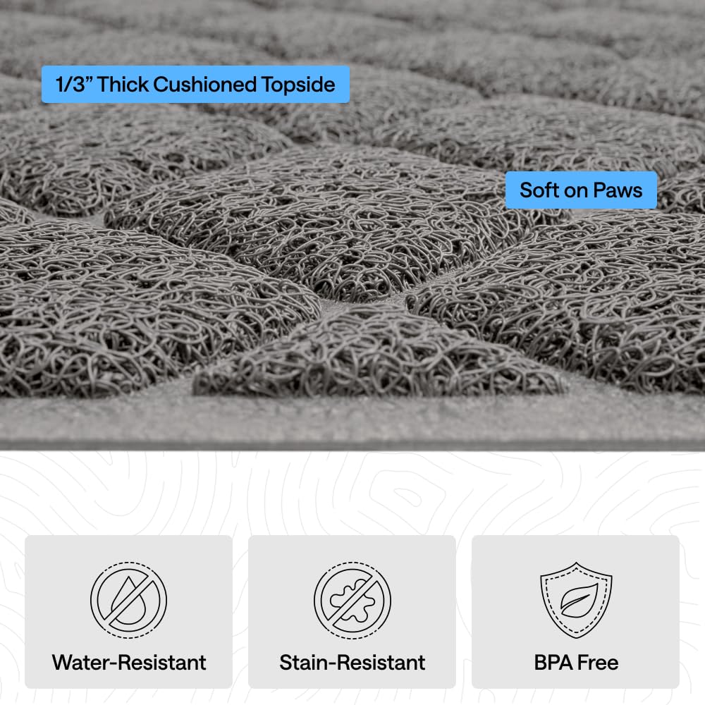 GORILLA GRIP Cat Litter Box Mat, 47x35, Cushioned Coil Mesh Litter Trapping Mats, Scatter Control Supplies for Less Mess, Phthalate Free, Ultra Deep Catch Grooves, Rinse or Vacuum to Clean, Gray