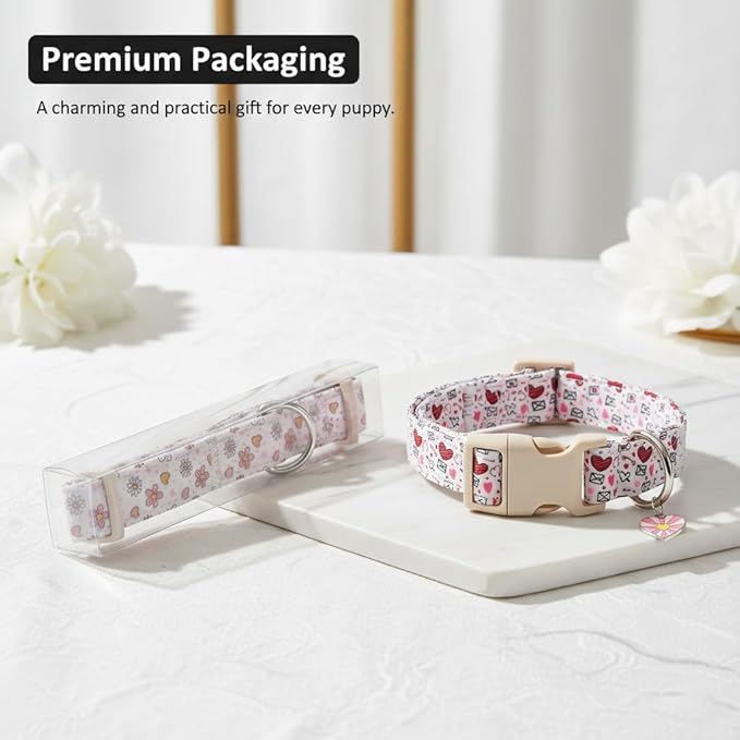 Cute Dog Collar, Blue Dog Collar with Burger Pattern and Cute Charm, Puppy Collar with Quick Release Buckle and Durable Fabric, Suitable for Small Dogs