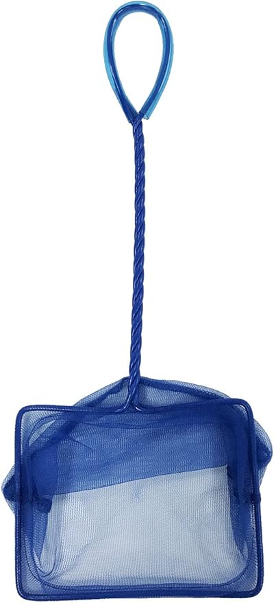 Penn-Plax Quick-Net Aquarium Fish Net - 10 x 7 in Fine Mesh, 10 in Vinyl-Covered Braided Handle - Small Aquarium Cleaning Tool for Gentle Fish Handling - Use in Freshwater & Saltwater Tanks - Blue