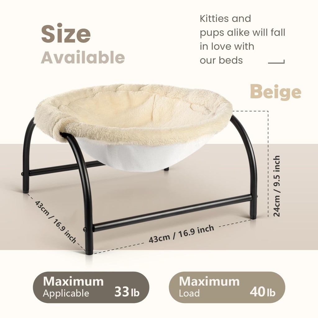 JUNSPOW Cat Bed Dog Perch Pet Hammock, 16.9in x 16.9in x 9.5in, Grey+Fur