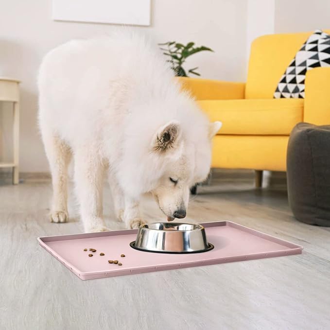 Dog Food Mat,Silicone Waterproof Food Tray,Non Slip Pet Bowl Mats Placemat,0.8" Raised Edge,Suitable for Most Small and Medium Sized Pets,28" x 18"